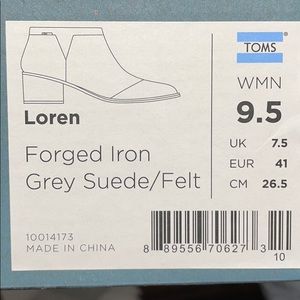 Toms Loren Forged Iron Grey Suede/Felt Booties